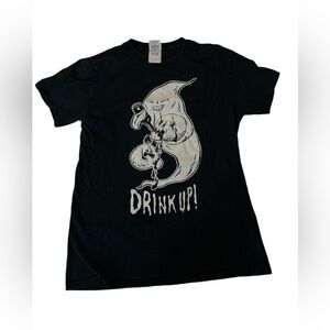 Drink Up Ghost Skeleton Spooky Graphic Tee Size Small